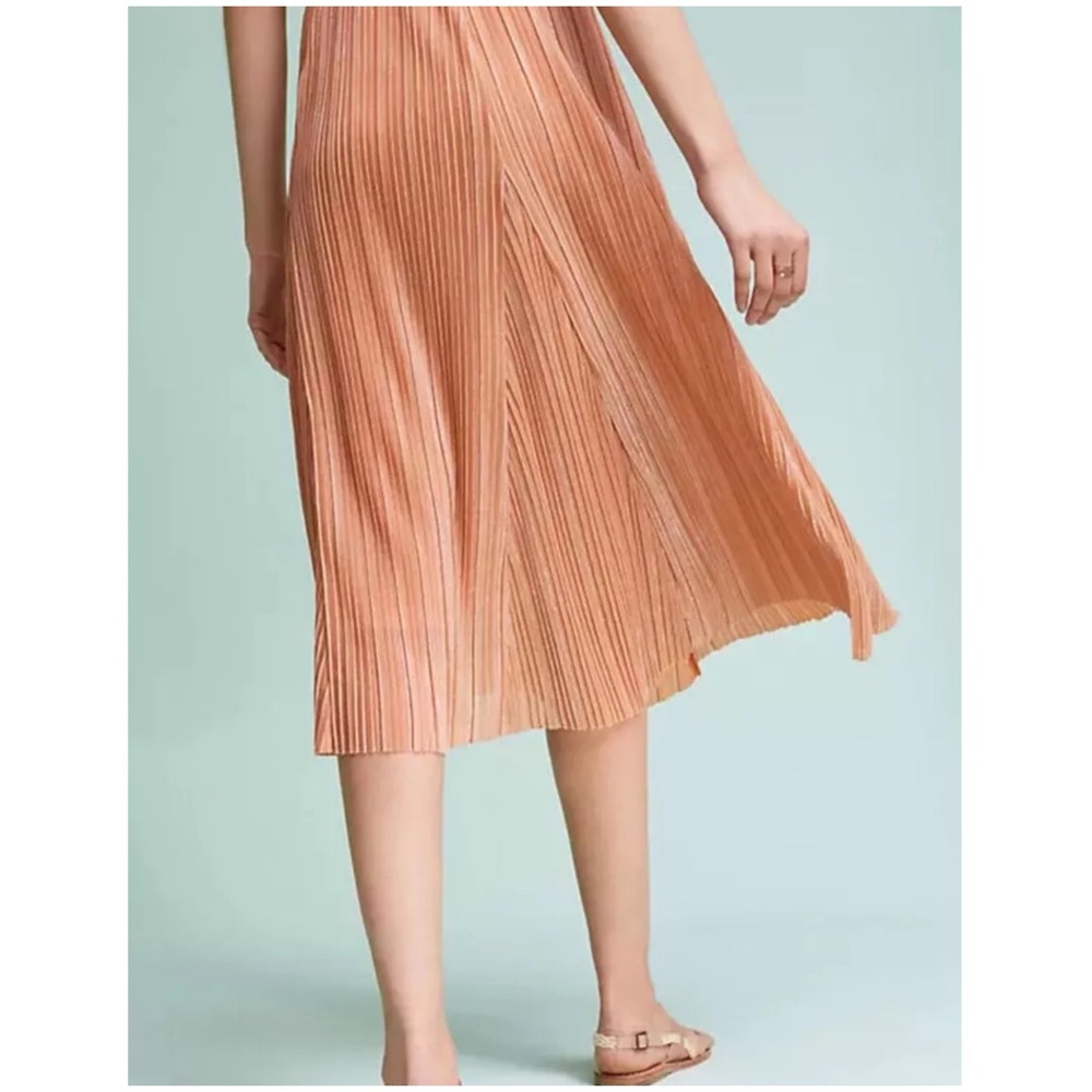 Anthropologie Maeve Pleated Metallic champagne peach midi skirt Small Anthro - Picture 5 of 11